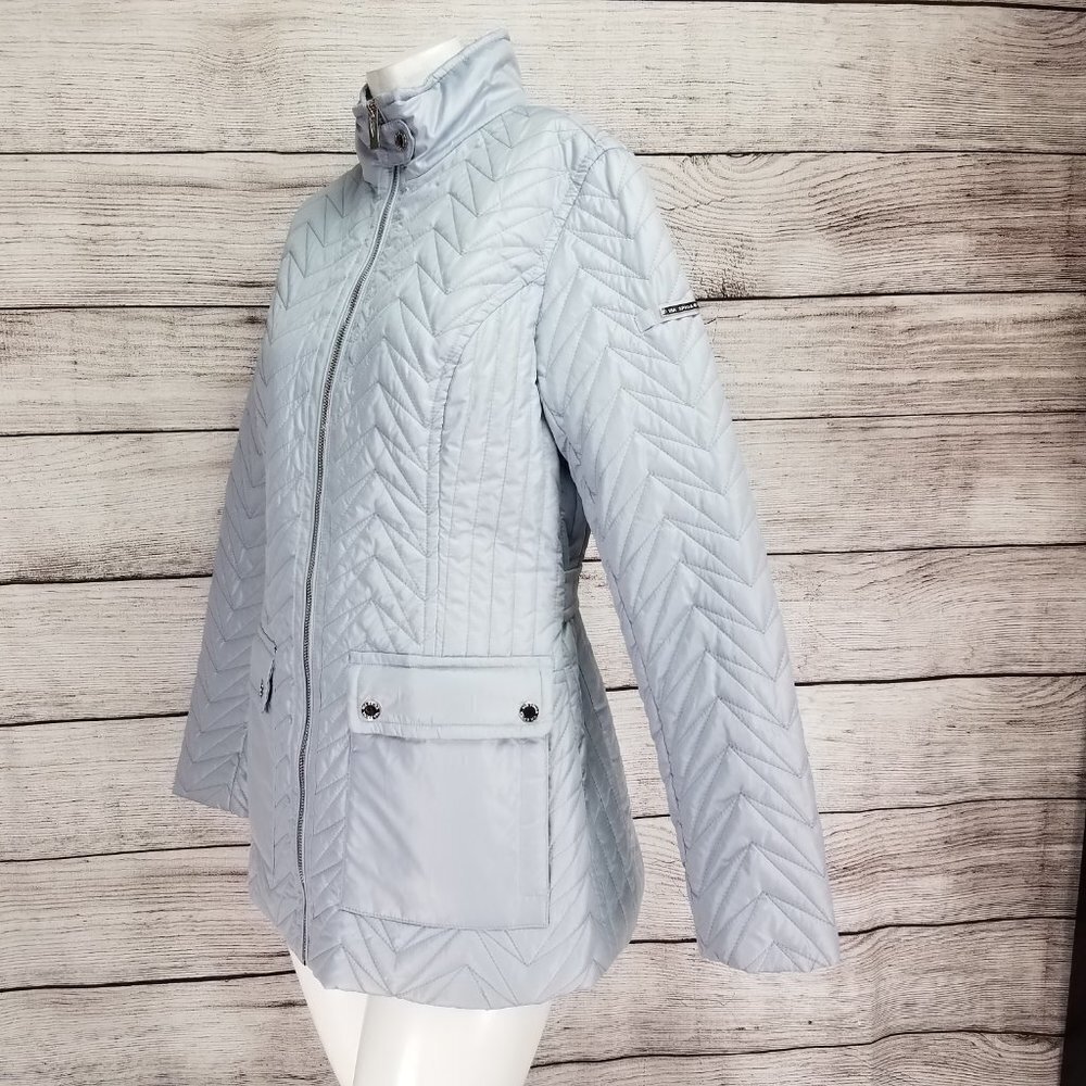 NWT Via Spiga Quilted Jacket Cargo Utility Zip up Lightweight Moonstone Blue XS
